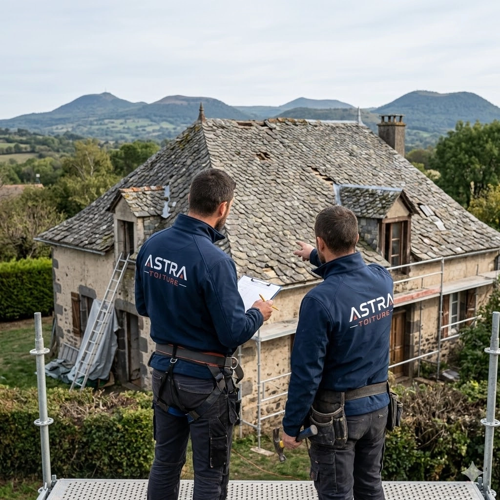 Couvreur en train de réaliser un controle de toiture